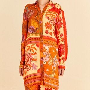 Farm Rio Forest Mixed Scarves Lenzing™ Ecovero™ Viscose Shirtdress size XL